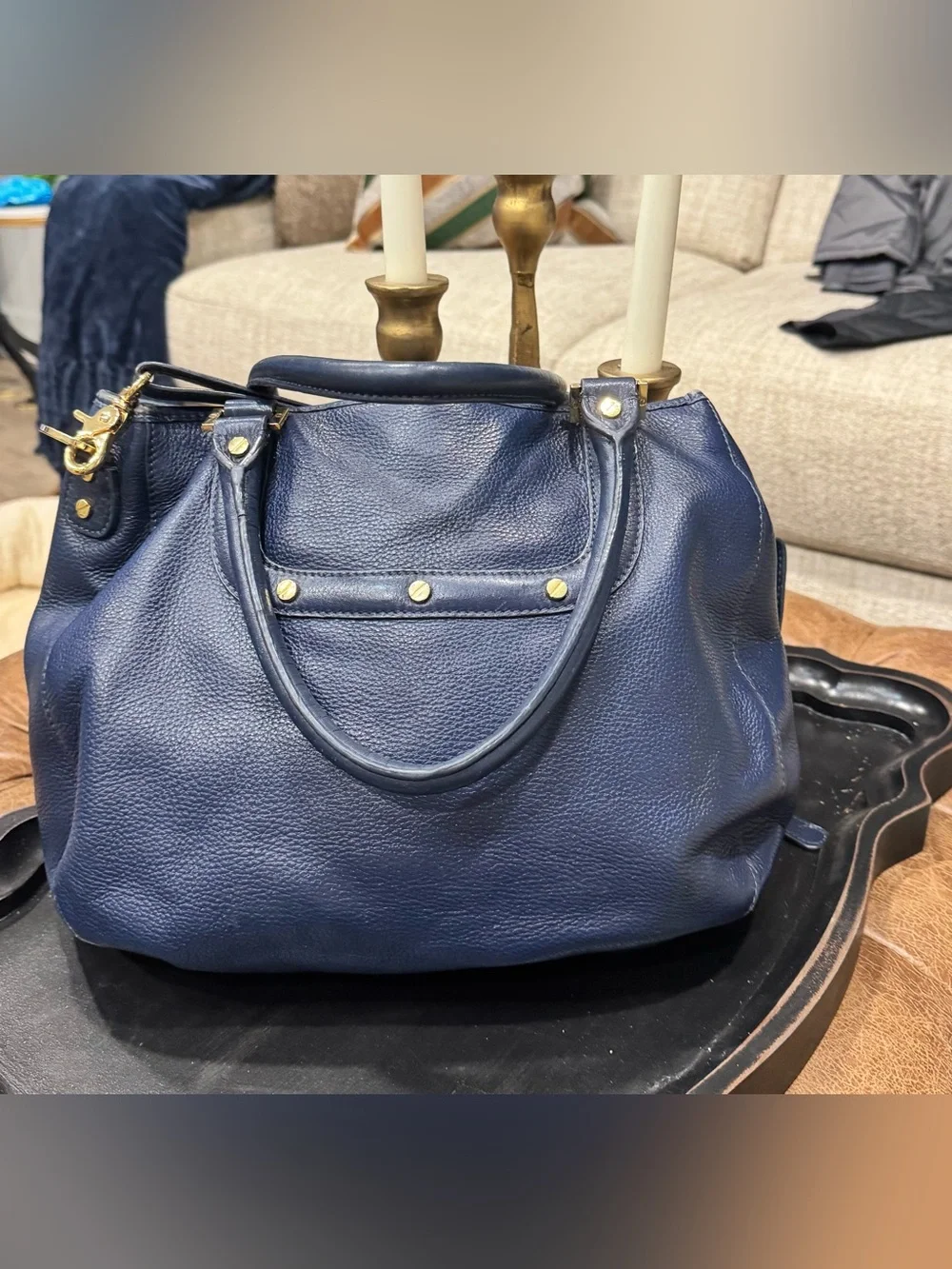 Tory Burch Navy Leather Fleming Satchel